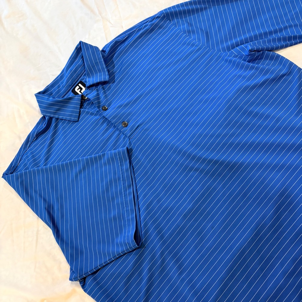 FootJoy Mens ProDry Golf Polo Shirt XL Teal White Pinstripe‎ Performance Stretch